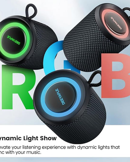 Bluetooth Speaker Wireless,IP67 Waterproof & Dustproof Portable Speaker with Lights,15W Loud Stereo Sound, 2500mAh Battery All Day Playtime, TWS Pairing, BT5.3, Home/Party/Outdoor/Beach (Blue Black)