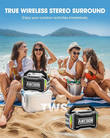 Speakers Bluetooth Wireless: 80W(Peak) Loud Speaker with Bass, 20H Playtime, IPX6 Waterproof, Large Jobsite Speakers for Work, Outdoor, Workshop, Garage, Portable Speaker with TWS (White)
