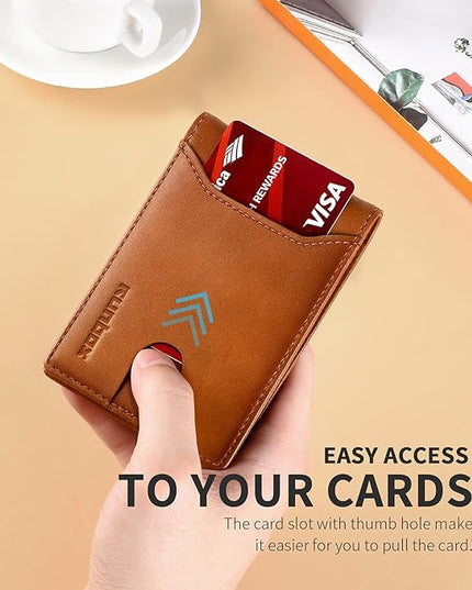 RUNBOX Wallet for Men Slim 11 Credit Card Holder Slots Leather RFID Blocking Small Thin Men's Wallet Bifold Minimalist Front Pocket Large Capacity Gift Box