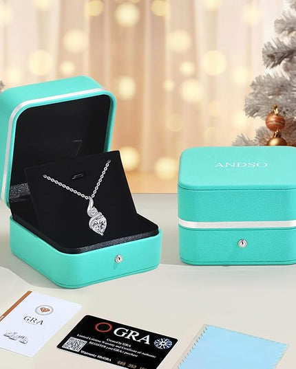 ANDSO Moissanite Heart Pendant Necklaces for Women, 925 Sterling Silver Necklace with Birthstone, Ideal Anniversary Present or Birthday Christmas Valentine Jewelry Gifts for Mom Wife Her Girlfriend