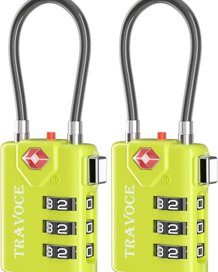 Search Alert TSA Approved Travel Combination Luggage Cable Locks for Suitcase, Gym Locker,Toolbox,Backpack 1,2,4,6 &10 pk (Lime 2 Pack)