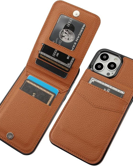 KIHUWEY Compatible with iPhone 13 Pro Max Case Wallet with Credit Card Holder, Premium Leather Magnetic Clasp Kickstand Heavy Duty Protective Cover for iPhone 13 Pro Max 6.7 Inch (Lichee Light Brown)