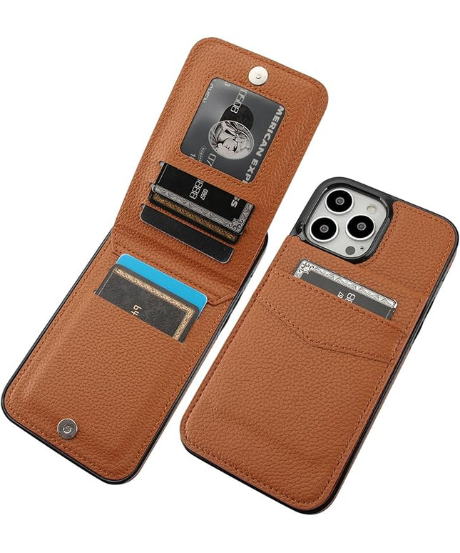 KIHUWEY Compatible with iPhone 13 Pro Max Case Wallet with Credit Card Holder, Premium Leather Magnetic Clasp Kickstand Heavy Duty Protective Cover for iPhone 13 Pro Max 6.7 Inch (Lichee Light Brown)