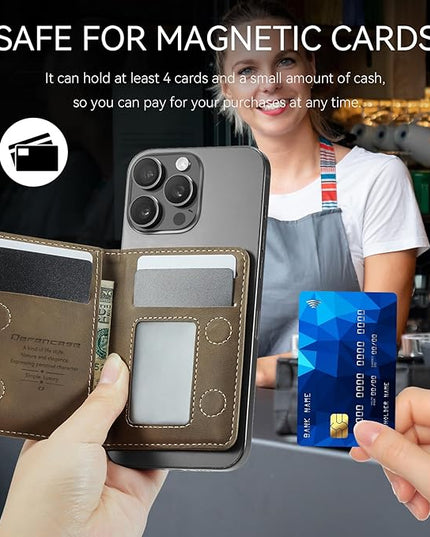 Defencase for Magsafe Wallet Magnetic Card Holder RFID Blocking, PU Leather Minimalist Phone Wallet for MagSafe Phones and Cases for iPhone 17/16/ 15/14/ 13/12/ Pro/Max/Plus/Air, Retro Brown
