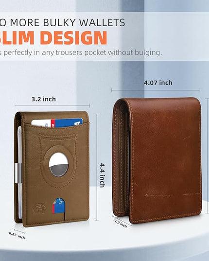 Zitahli Men's Wallets Airtag Holder Slim Rfid Leather with Gift Box