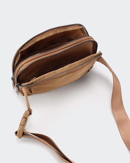 Pander Everywhere Belt Bag for Women, 5 Zipper Pockets Nylon Crossbody Fanny Pack Purse (Caramel Burnt).