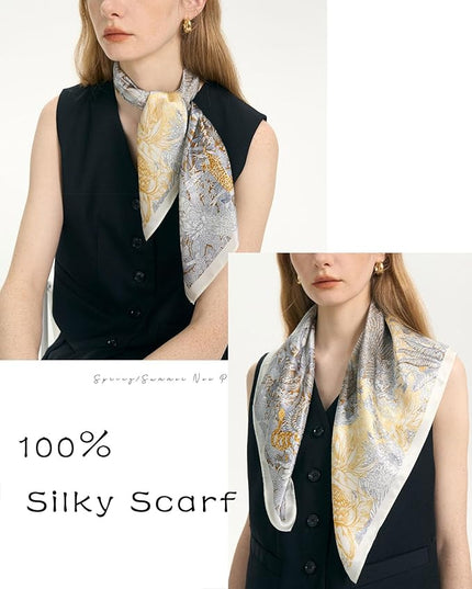 kcctoo 27.5" Mulberry Silk Feeling Head Scarf Women's Fashion Square Neck Satin Scarfs for Bag Hair Scarves Gift