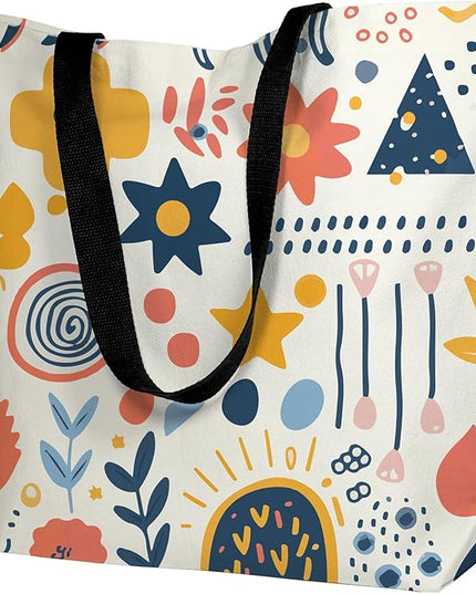 Large Tote Bag for Women, Floral Grocery Tote with Snap Thick Canvas Both Side Pattern, Gift Daily Use Shopping Travel Picnic