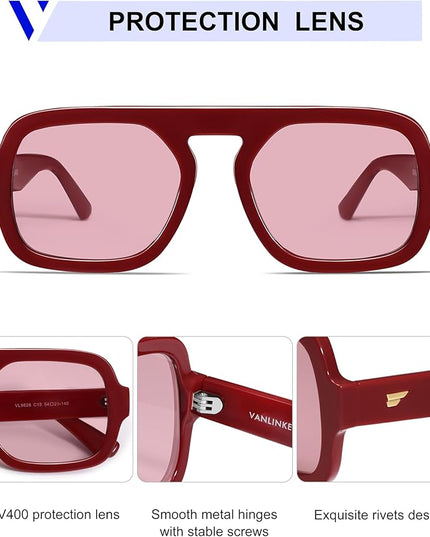 VANLINKER Oversized Retro Square Aviator Sunglasses for Women Men 70s Vintage Style Trendy Big Flat Top Sun Glasses VL9826