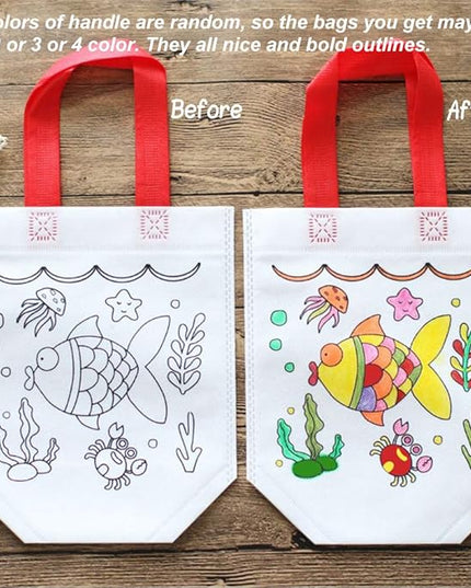 Sand Flower Eco Reusable Coloring Carnival Animal Art Party Goodie Bags with Guestbook Bags (12 PCS)