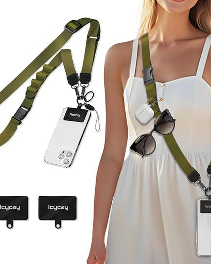Phone Lanyard Crossbody, Green Cell Phone Strap for Around The Neck Adjustable, Minimalist Teacher Anti Theft Cute Lanyard for iPhone Case ID Holder Keys Accessories Travel Essential