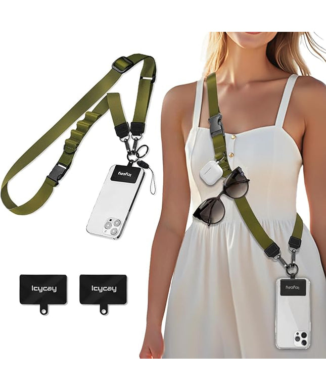 Phone Lanyard Crossbody, Green Cell Phone Strap for Around The Neck Adjustable, Minimalist Teacher Anti Theft Cute Lanyard for iPhone Case ID Holder Keys Accessories Travel Essential