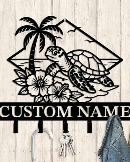 Casebrick Custom Sea Turtle Metal Wall Hooks,Key Holder-Personalized Iron Wall Decor for Keys, Coats & Home Organization (Black, Handmade,Decorative for Entryway, Beach,Bedroom,Office) (Style L)