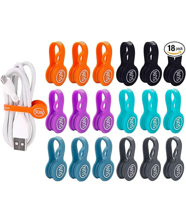 SUNFICON 18 Pack Magnetic Cable Clips Cable Organizers Earbuds Cords Winder Bookmark Clips Whiteboard Noticeboard Fridge Magnets USB Cable Manager Keeper Wrap Ties Straps