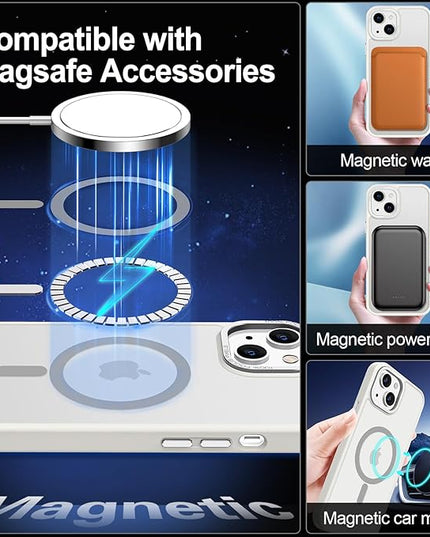 Hython Case for iPhone 13 Case Magnetic Translucent Matte Phone Cases 6.1" [Compatible with MagSafe] Thin Slim Fit Shockproof Bumper Hard Protective Cover for Women Men Girls, Frosted Cream White