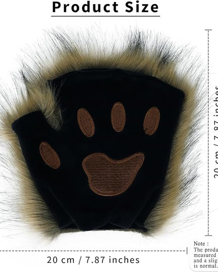 HAOAN Wolf Paw Gloves Faux Fur Cat Fingerless Mittens Winter Warm Cosplay Halloween Fancy Party Costume Accessories