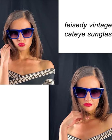 FEISEDY Vintage Square Cat Eye Sunglasses Women Trendy Cateye Sunglasses B2473