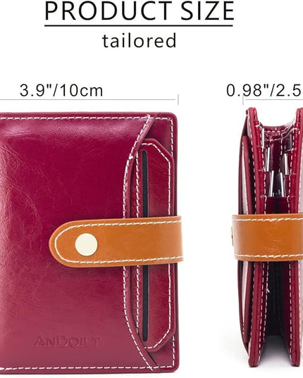 ANDOILT Wallets for Women Genuine Leather Small Bifold Wallet RFID Blocking Card Case Purse with ID Window Coin Pocket | Small, RFID Blocking, Card Case, Purse, with ID Window, Coin Pocket