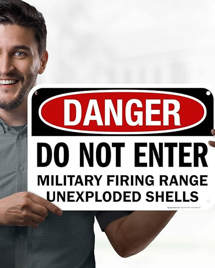 Danger Do Not Enter Military Firing Range Unexploded Shells Sign, 12x18 Inches, 55 mil thick HDPS (high density polystyrene), Made in USA by My Sign Center