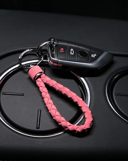 BETTERHUMZ Leather Key Fob Car Weave Keychain Ring Woven Strap Braided Key Chain for Alcantara Accessories
