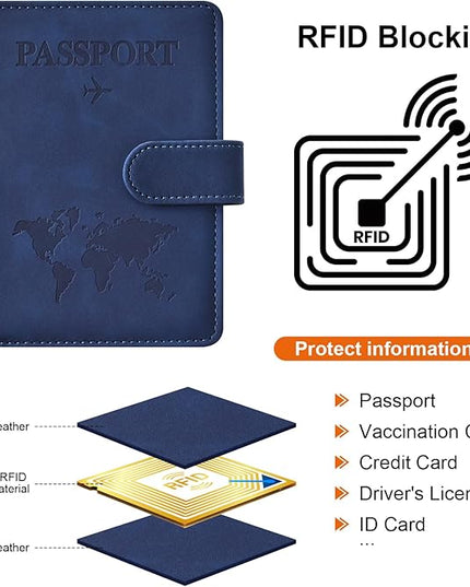 Eoehro Passport Holder for Travel Essentials, Passport Wallet Cover Case for Travel Must Haves Accessories,Passport Book Holders for Women and Men(dark blue)