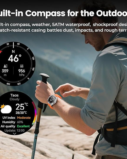 WalkerFit Smart Watch for Men, 1.43" Round AMOLED, 5ATM Waterproof, Heart Rate & Sleep Monitor,Long Battery,Outdoor Activity Tracker,Voice Control&Bluetooth Call,Compatible with iPhone Android, Orange