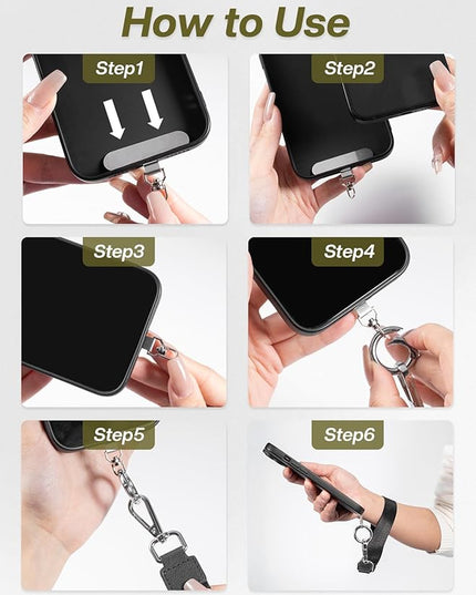 Clip and Go Strap for Phone with Wallet Crossbody Phone Lanyard Adjustable and Detachable RFID Wristlet Wallet with ID Window and Zipper, Black(L)