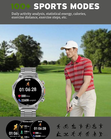 Fitness Smart Watch for Men Women, Bluetooth Calling & 1.8" AMOLED, SpO2/Heart Rate/Sleep Tracker, 100+ Workout Modes, IP67 Waterproof, 7+Day Battery, iPhone Android Compatible (Silver)