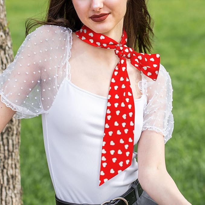 Valentine Red Hearts Bandanas Head Scarf For Women Hair Scarves Accessories Lightweight Fashion Wrap Neck Headscarf