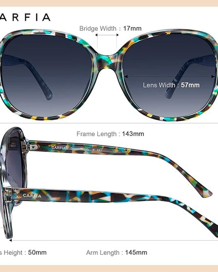 CARFIA Acetate Oversized Square Polarized Sunglasses for Women UV Protection Retro Trendy Big Shades