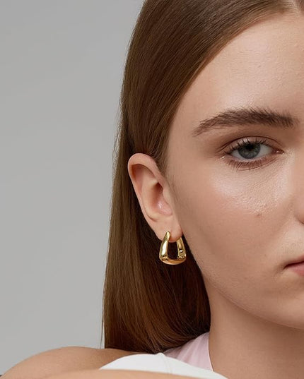 18K Gold Plated Chunky Hoop Earrings for Women Fashion Thick Gold Hoops Set Jewelry for Birthday Christmas Gifts