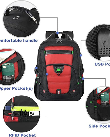 Z-MGKISS 52L Extra Large Laptop Backpack, Travel Computer Bag with USB Port, TSA-Approved Business Rucksack for Men Women, Heavy Duty Backpack Fits 17.3 Inch Laptop & Notebook, Red