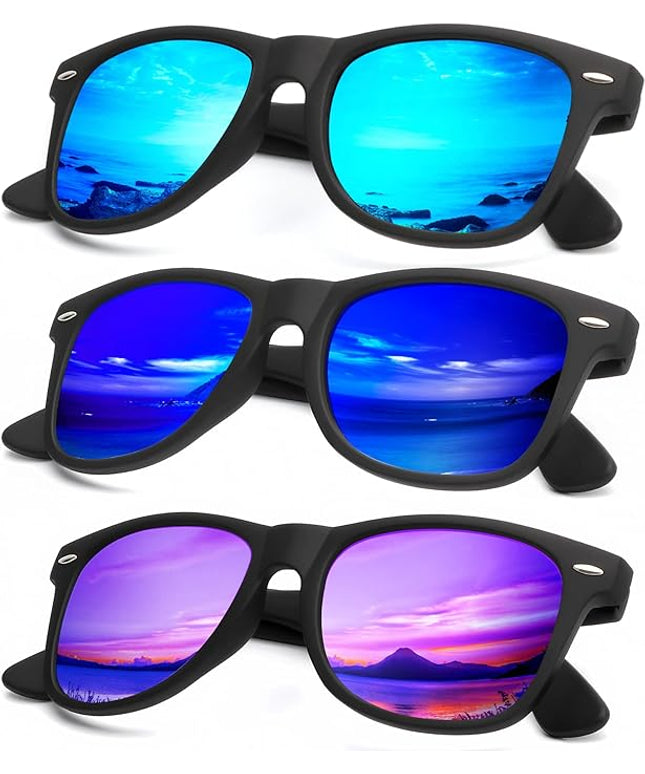 KALIYADI Polarized Sunglasses for Men and Women Matte Finish Sun glasses Color Mirror Lens UV Blocking (3 Pack)