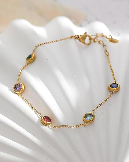 DASIQI Zirconia Tennis Bracelet for Women Hypoallergenic Gold Silver Titanium Steel Chains with Rainbow Stones, Pavé Sparkle | Everyday Luxury