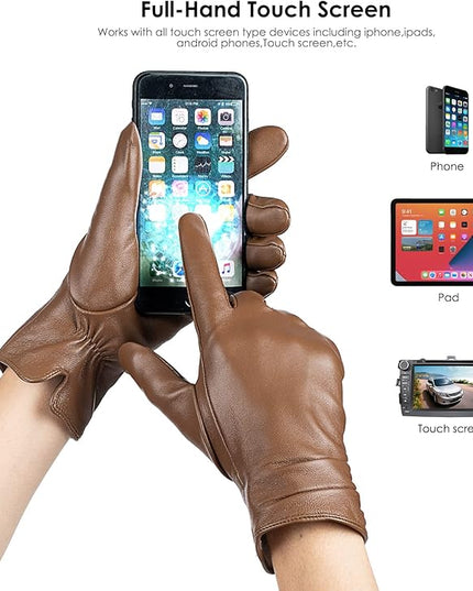 Womens Winter Leather Touchscreen Texting Warm Driving Lambskin Pure Genuine leather Gloves
