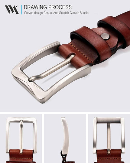 WOLFANT 1.5" Full Grain Leather Belt for Men in Gift Box,100% Italian Real Solid Leather