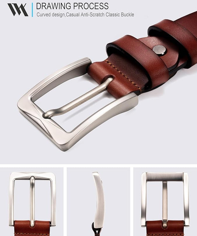 WOLFANT 1.5" Full Grain Leather Belt for Men in Gift Box,100% Italian Real Solid Leather