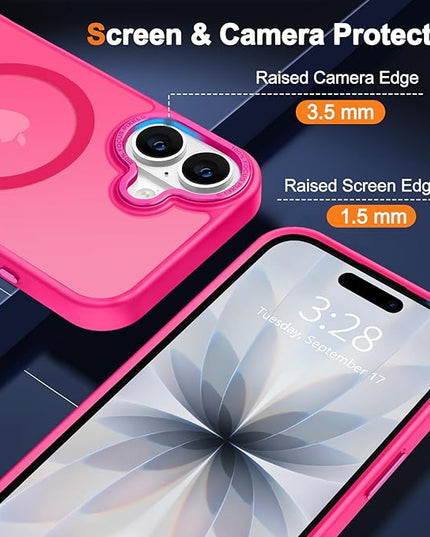 Hython Case for iPhone 17 Case Magnetic Translucent Matte Phone Cases 6.3" [Compatible with MagSafe] Thin Slim Fit Shockproof Bumper Hard Protective Cover for Women Men Girls, Frosted Hot Pink