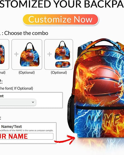 Boys Backpack for Kids Personalized Basketball School bag for Elementary Middle Primary, 17 Inch Durable Lightweight Bookbag