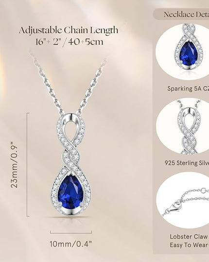 FANCIME Infinity Embrace Birthstone Necklaces for Women Fine Jewelry Sterling Silver Dainty Infinity Pendant Anniversary Birthday Christmas Gifts for Her Wife Mom Daughter