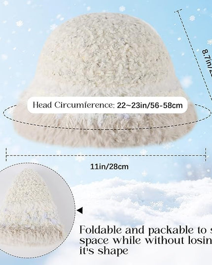 YI HENG MEI Women Knit Bucket Hat, Fluffy Winter Fisherman Hat Fuzzy Soft Warm Beanie Caps Women Cloche Caps Warm Bowler Hats
