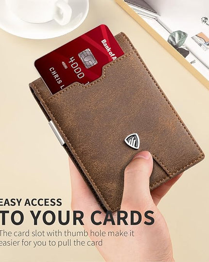 RUNBOX Mens Slim Wallet with Money Clip RFID Blocking Bifold Credit Card Holder for Men with Gift Box