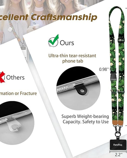 Phone Lanyard Crossbody, Black Cat Leaf Cell Phone Strap for Around The Neck Adjustable, Anti Theft Cute Lanyard for iPhone Case ID Holder Keys Accessories Travel Essential