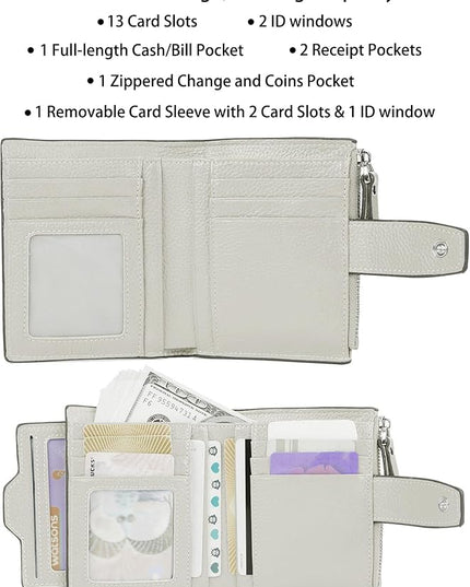 AINIMOER Women's RFID Blocking Leather Small Compact Bi-fold Zipper Pocket Wallet Card Case Purse with id Window