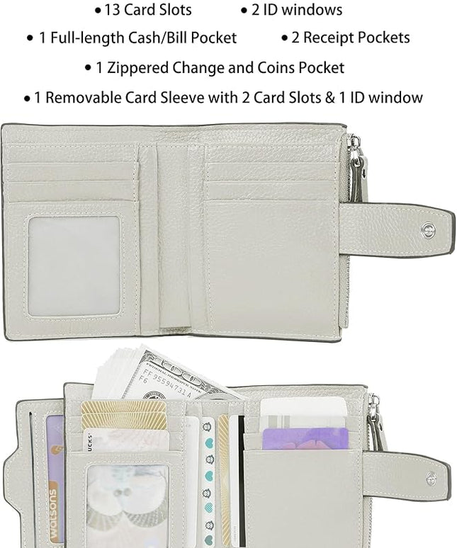 AINIMOER Women's RFID Blocking Leather Small Compact Bi-fold Zipper Pocket Wallet Card Case Purse with id Window