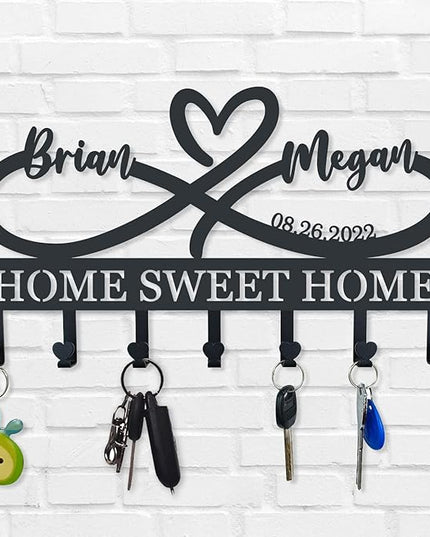 EXUNART Metal Key Holder for Wall, 5 Hooks, Art Deco, Personalized, Waterproof, Rust Resistant, Max 33 pounds, Decorative Home Decor, Wedding Gift