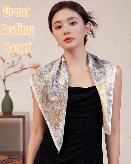 kcctoo 27.5" Mulberry Silk Feeling Head Scarf Women's Fashion Square Neck Satin Scarfs for Bag Hair Scarves Gift
