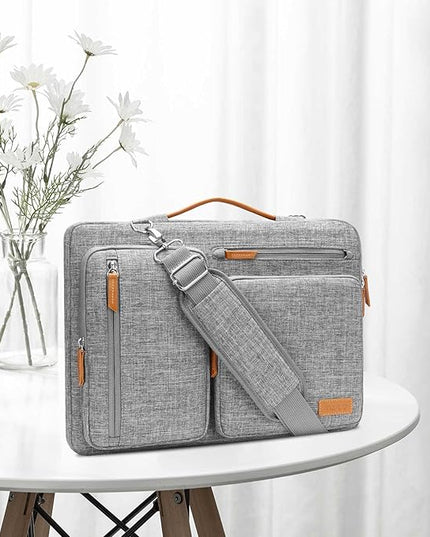 MOSISO 360 Protective Laptop Shoulder Bag,15-15.6 inch Computer Bags Compatible with MacBook Pro 16 inch, HP, Dell, Lenovo, Asus Notebook,Side Open Messenger Bag with 4 Zipper Pockets, Gray