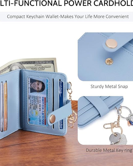 POIUGOYA Slim Wallet for Women,RFID Blocking Bifold Credit Card Holder with Zipper Coin Pocket,ID Window,Keychain
