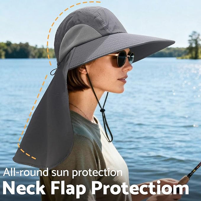NPJY Sun Fishing Hats with Neck Flap for Men Women UV Sun Protection Bucket Hat